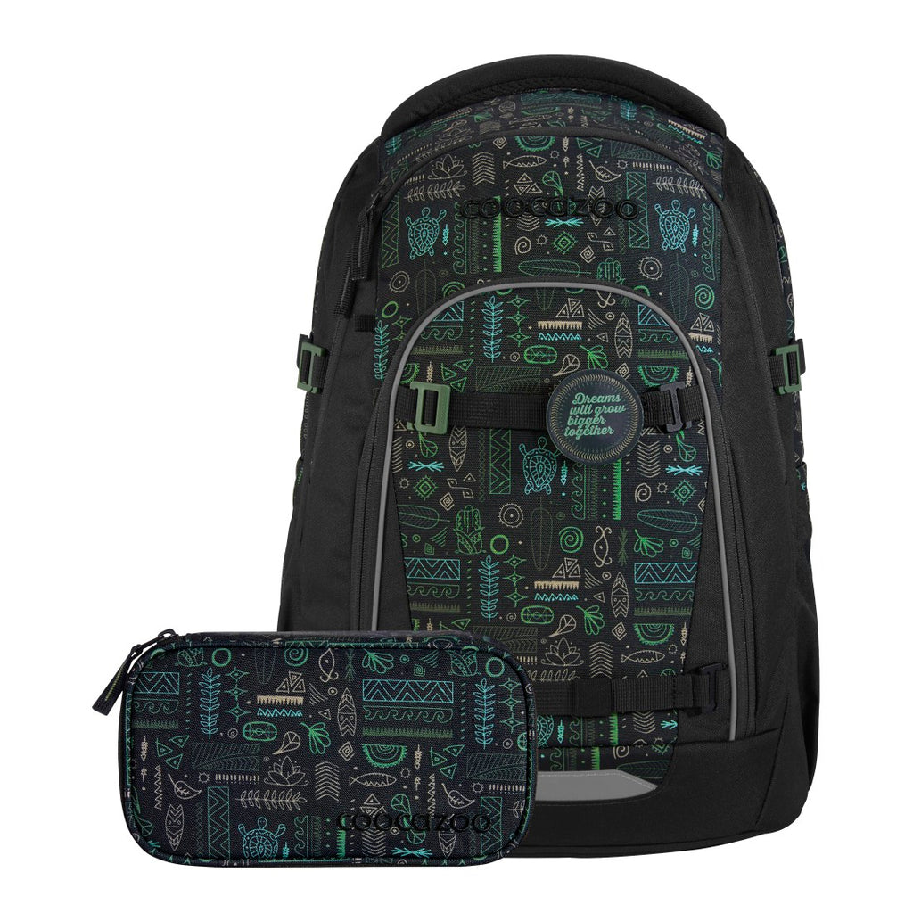 coocazoo MATE Rucksack-Set Free Spirit, Schwarz mit Gelb/Grün