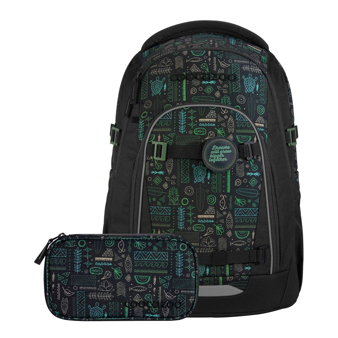 coocazoo MATE Rucksack-Set Free Spirit, Schwarz mit Gelb/Grün