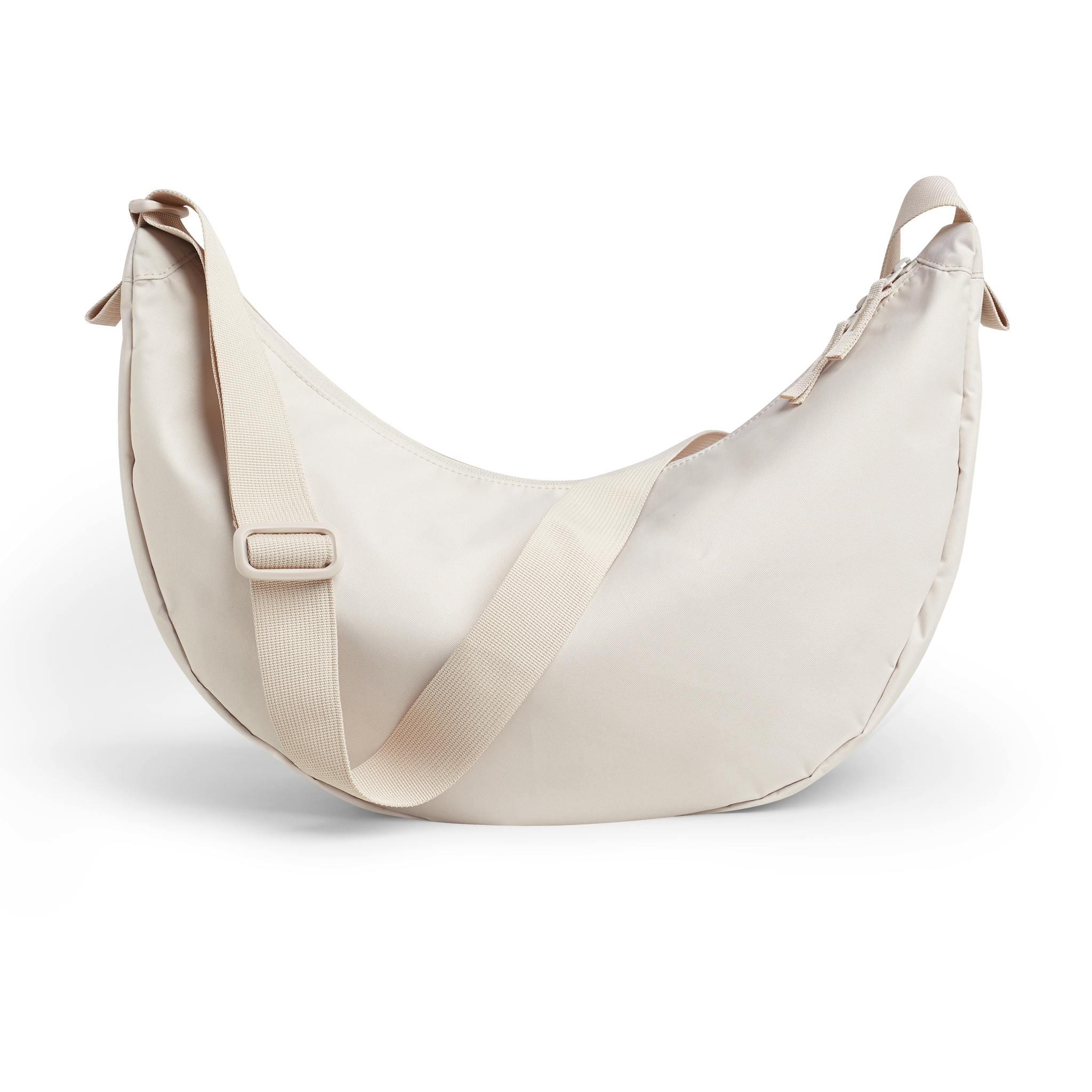 MOON BAG Tasche in soft shell (warmes Cremeweiß) als Studioaufnahme in Rückenansicht.