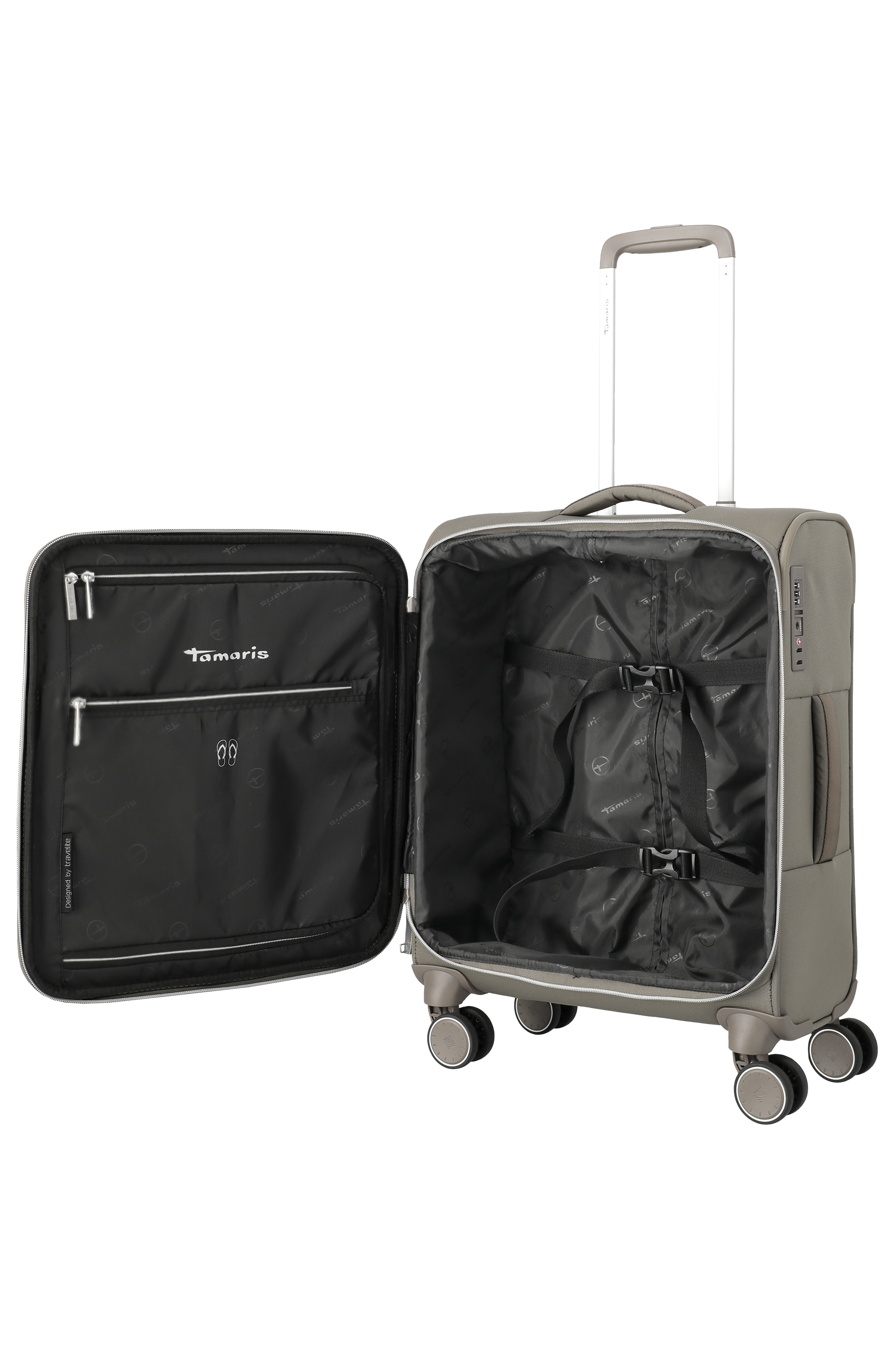 Travelite VOYAAGE 4w Trolley S, Taupe – Innenansicht Koffer S
