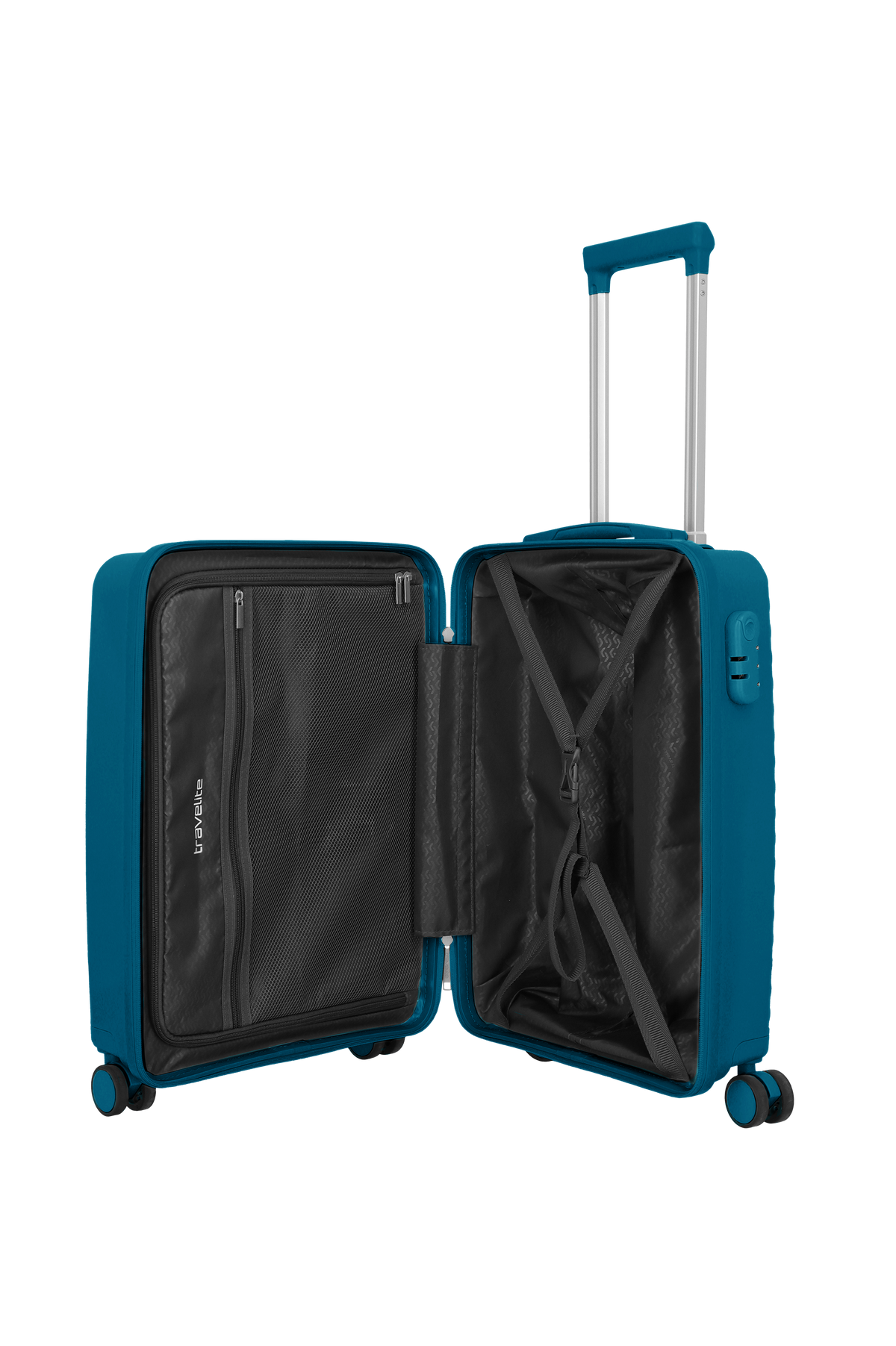 Travelite PACIFIC Trolley S Petrol – Innenansicht mit geschlossener Trennwand