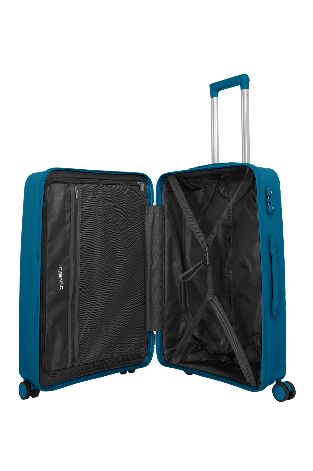 Travelite PACIFIC Trolley M Petrol – Innenansicht mit geschlossener Trennwand