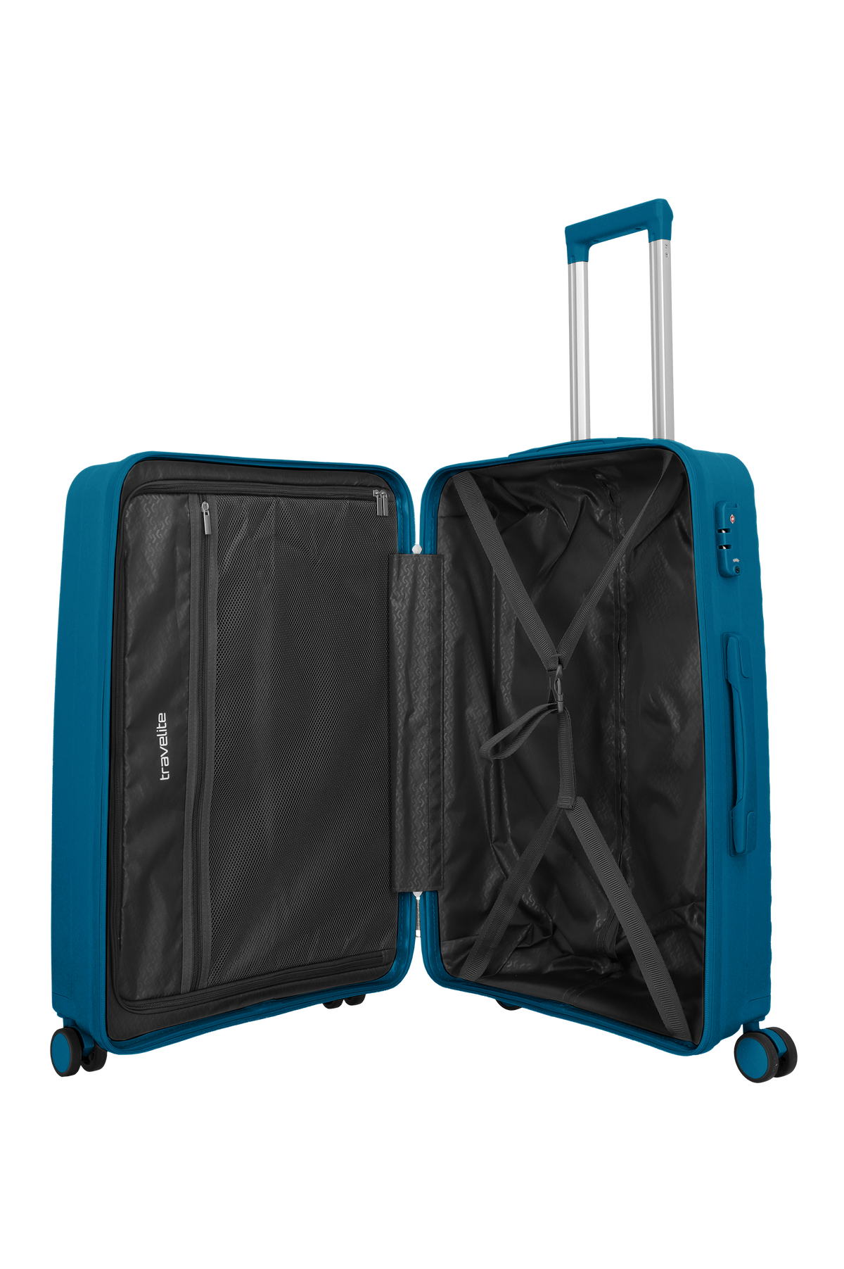 Travelite PACIFIC Trolley M Petrol – Innenansicht mit geschlossener Trennwand