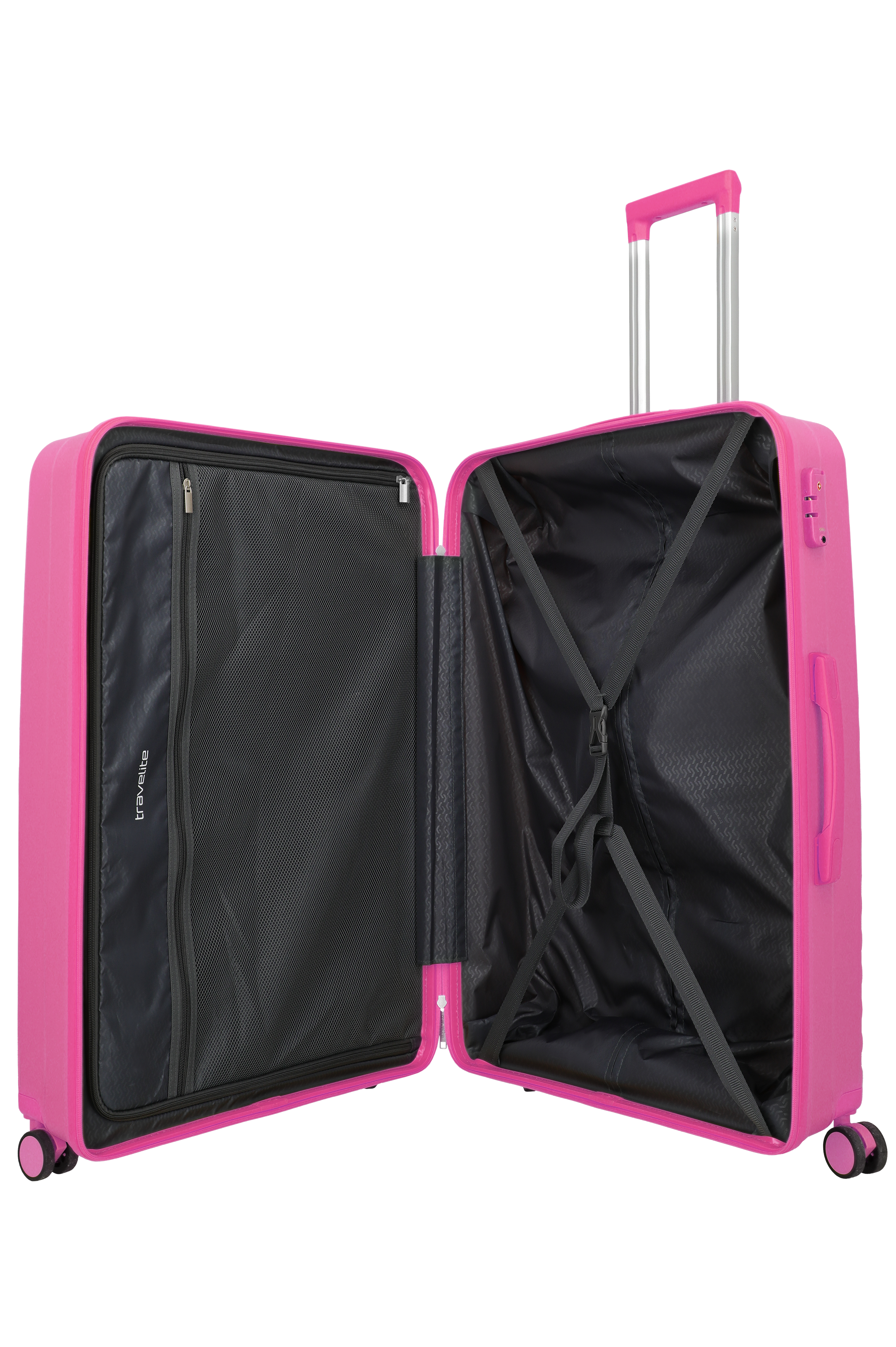 Travelite PACIFIC 4w Trolley L, Pink – Innenansicht Koffer L