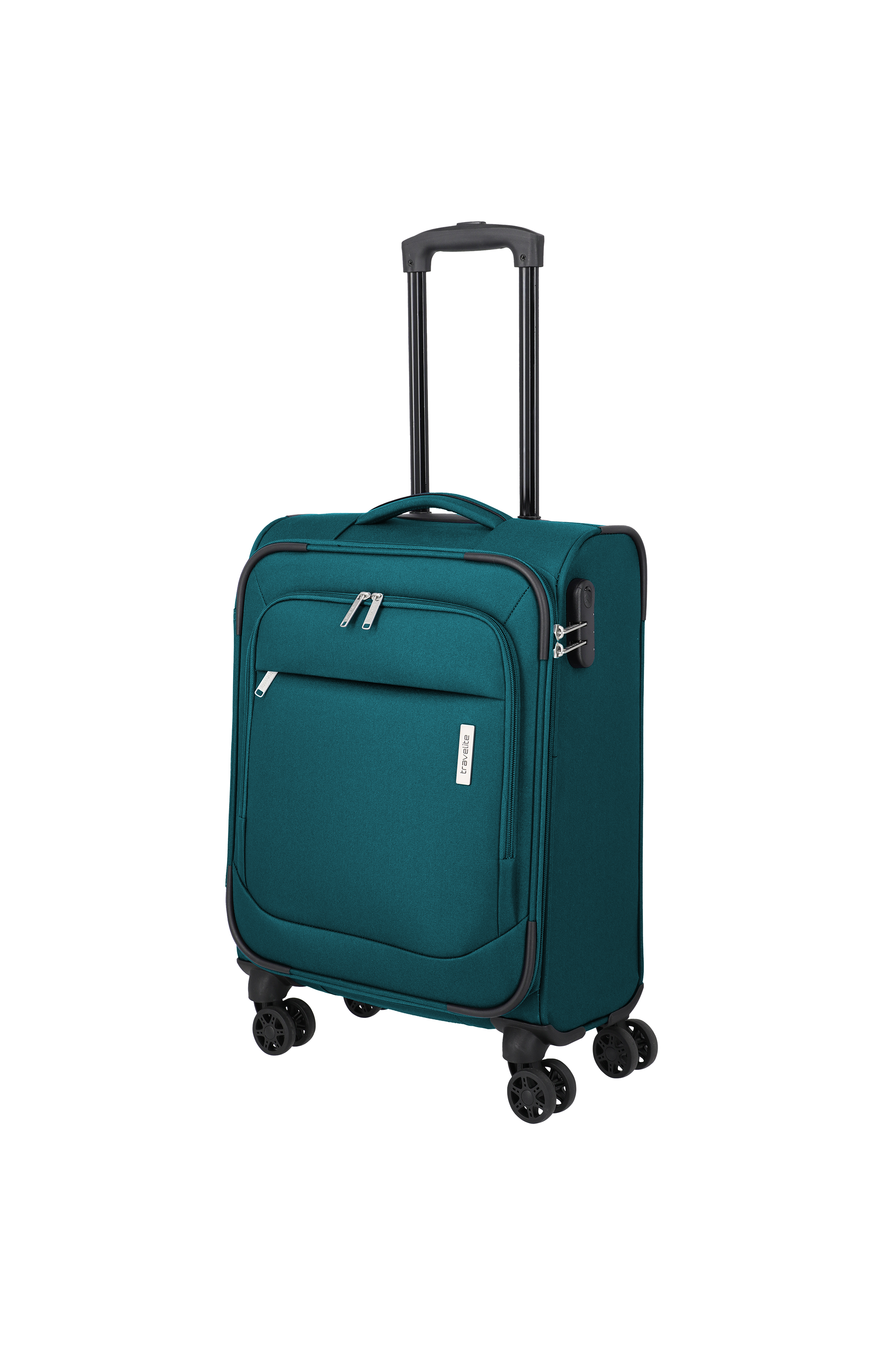 Travelite PRIEGO 4w Trolley S, Petrol – Schrägansicht