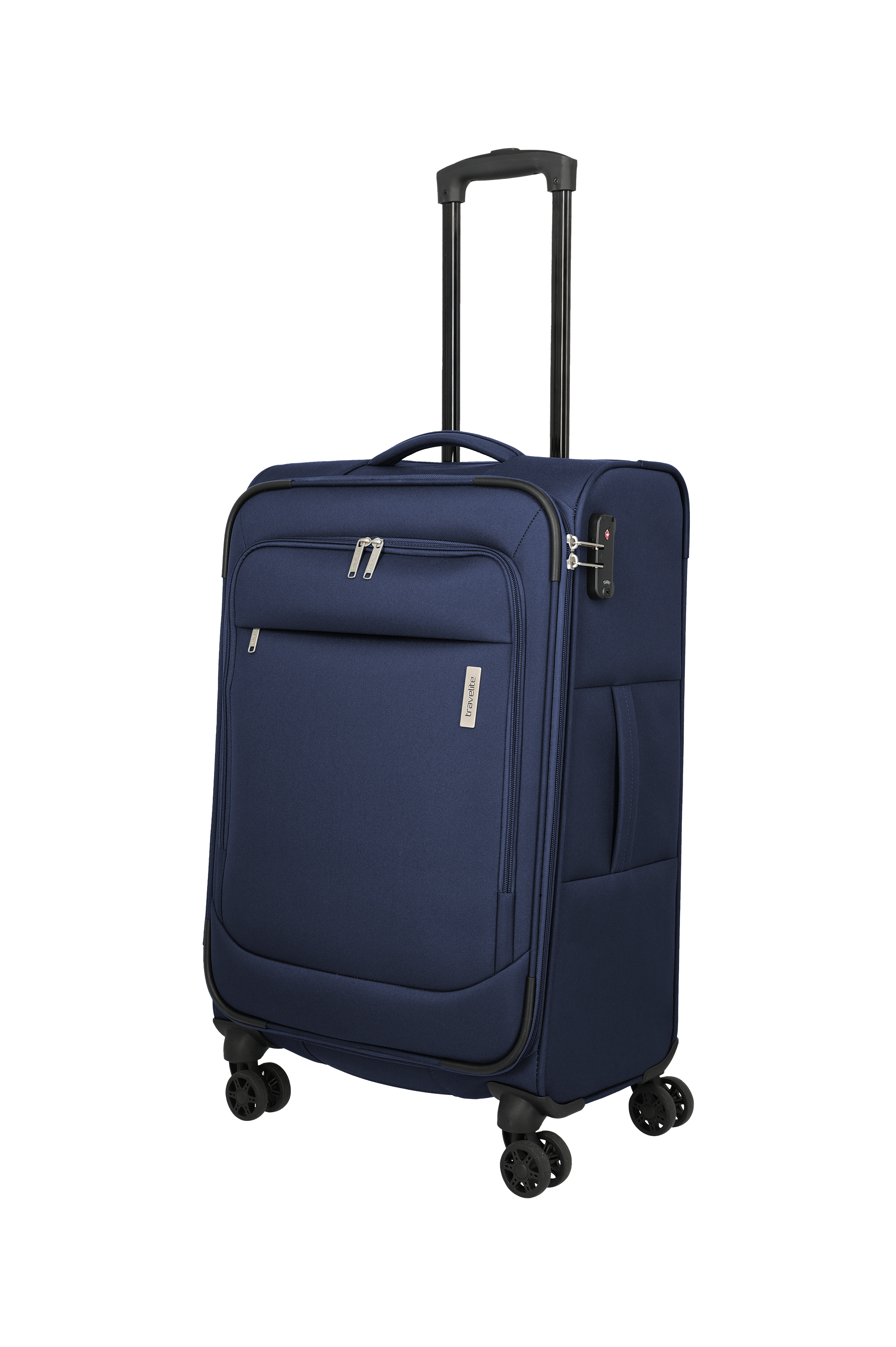Travelite PRIEGO 4w Trolley M, Navy – Schrägansicht