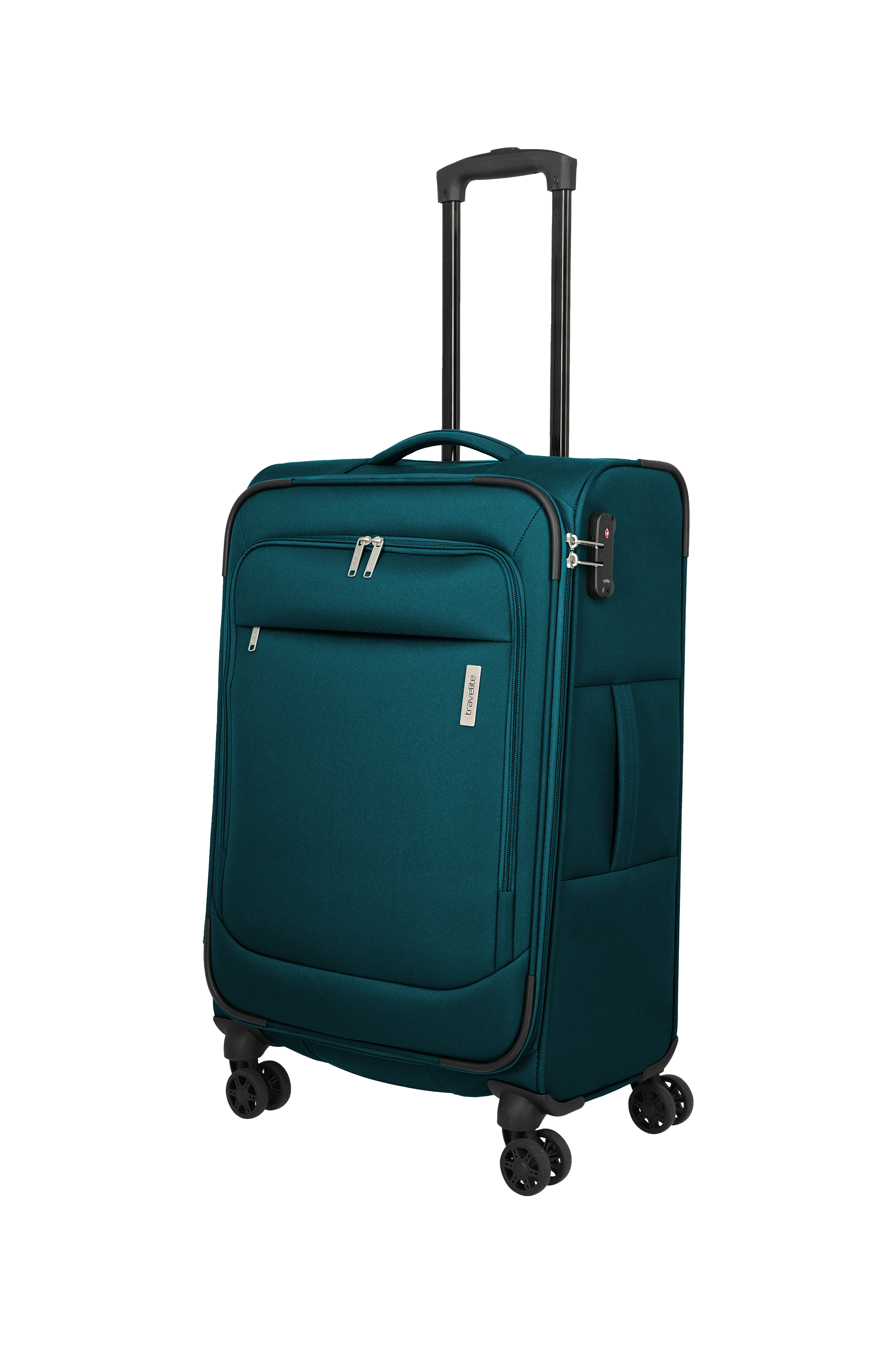 Travelite PRIEGO 4w Trolley M, Petrol – Schrägansicht