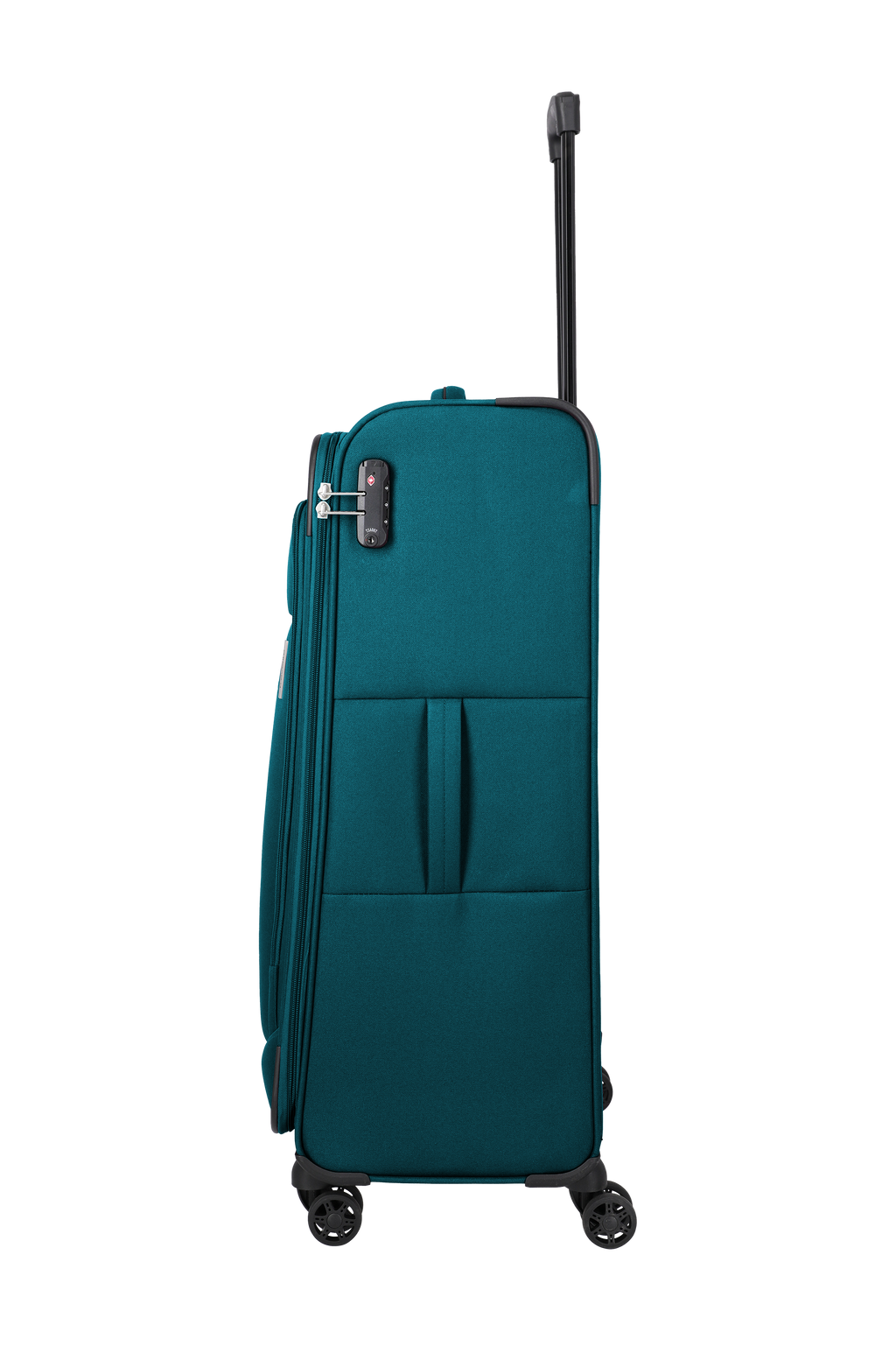 Travelite PRIEGO 4w Trolley L, Petrol – Seitenansicht
