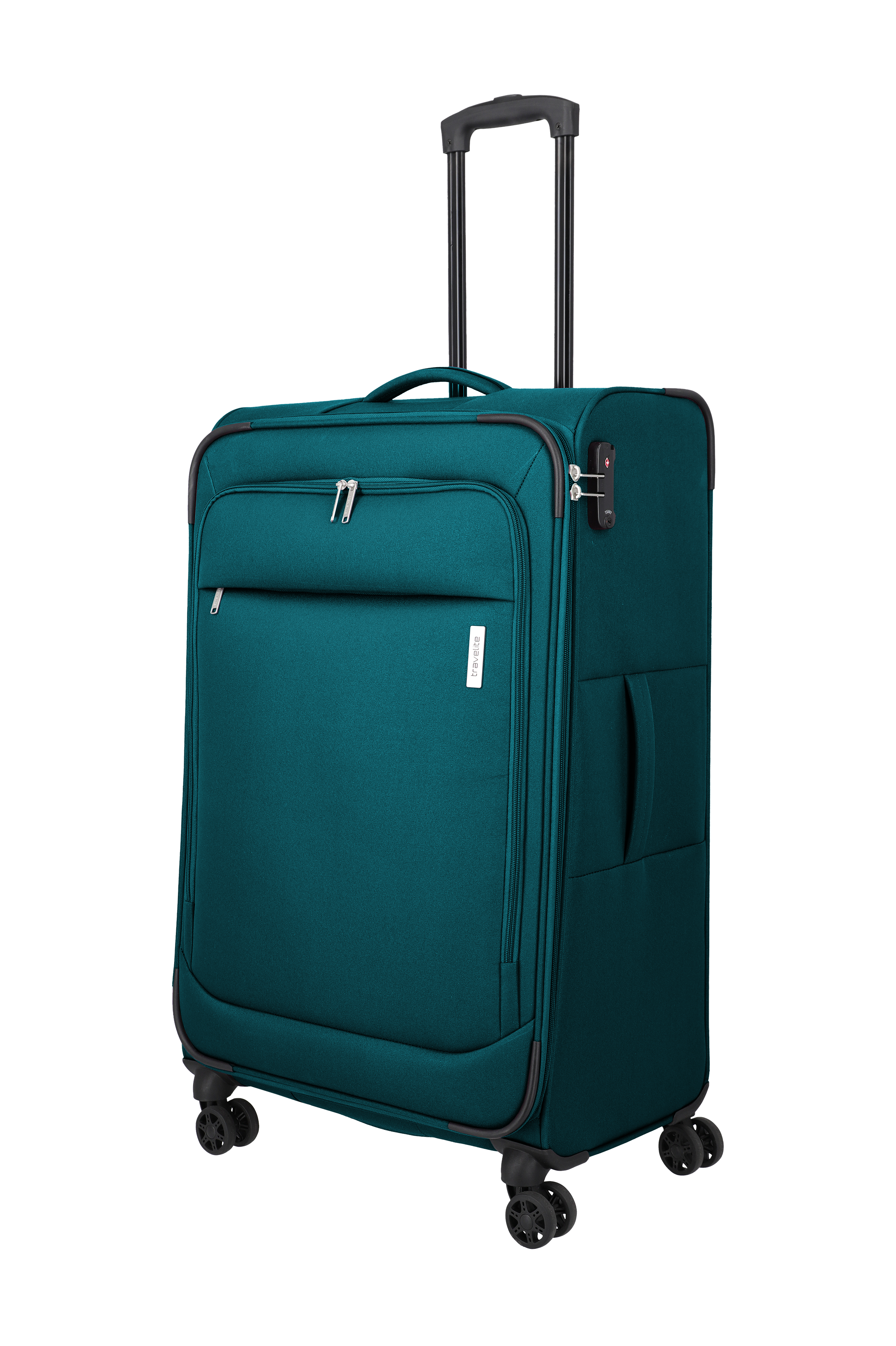 Travelite PRIEGO 4w Trolley L, Petrol – Schrägansicht
