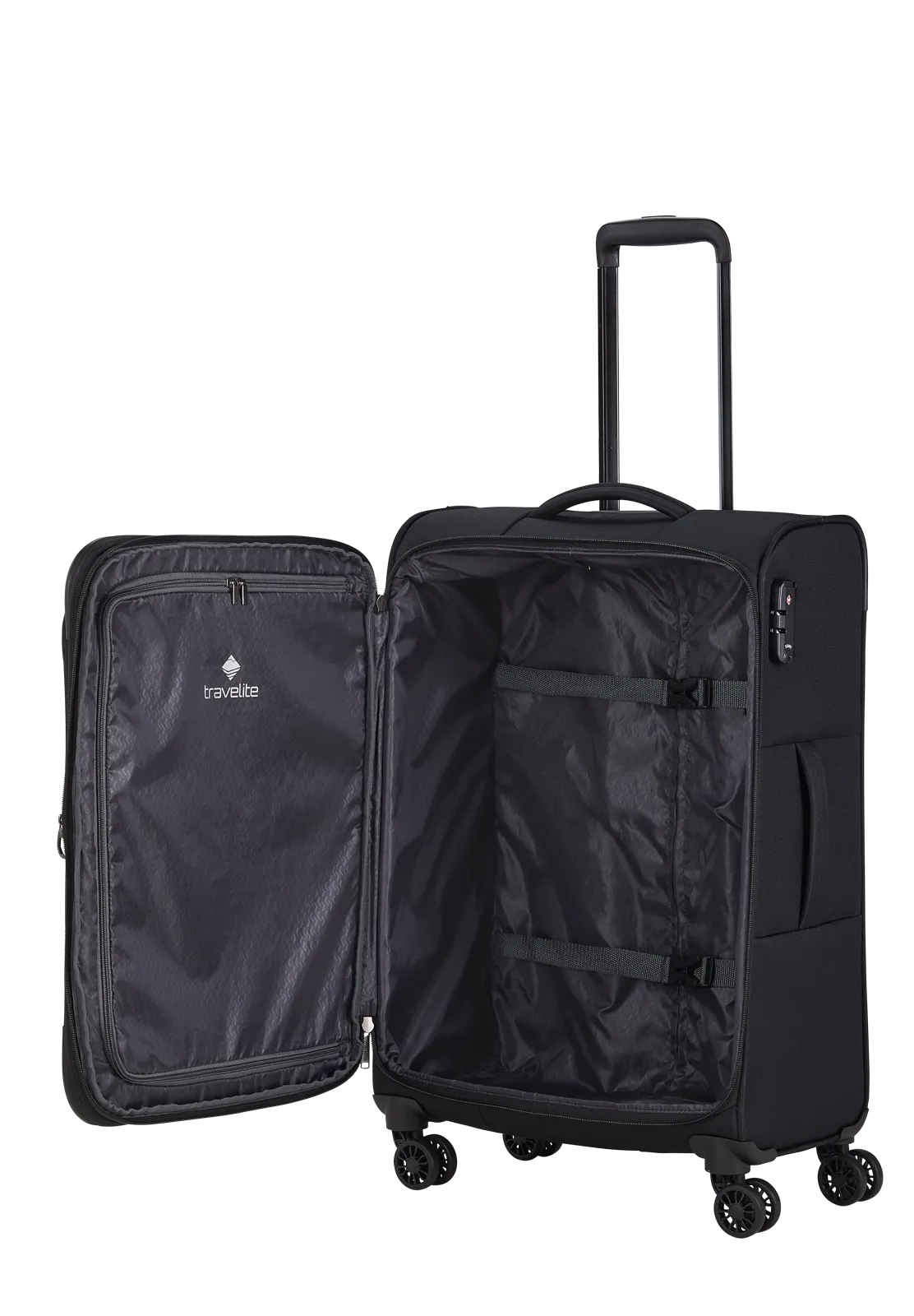 Travelite CHIOS 3-tlg. Koffer-Set S/M/L, Schwarz – Koffer M – Innenansicht