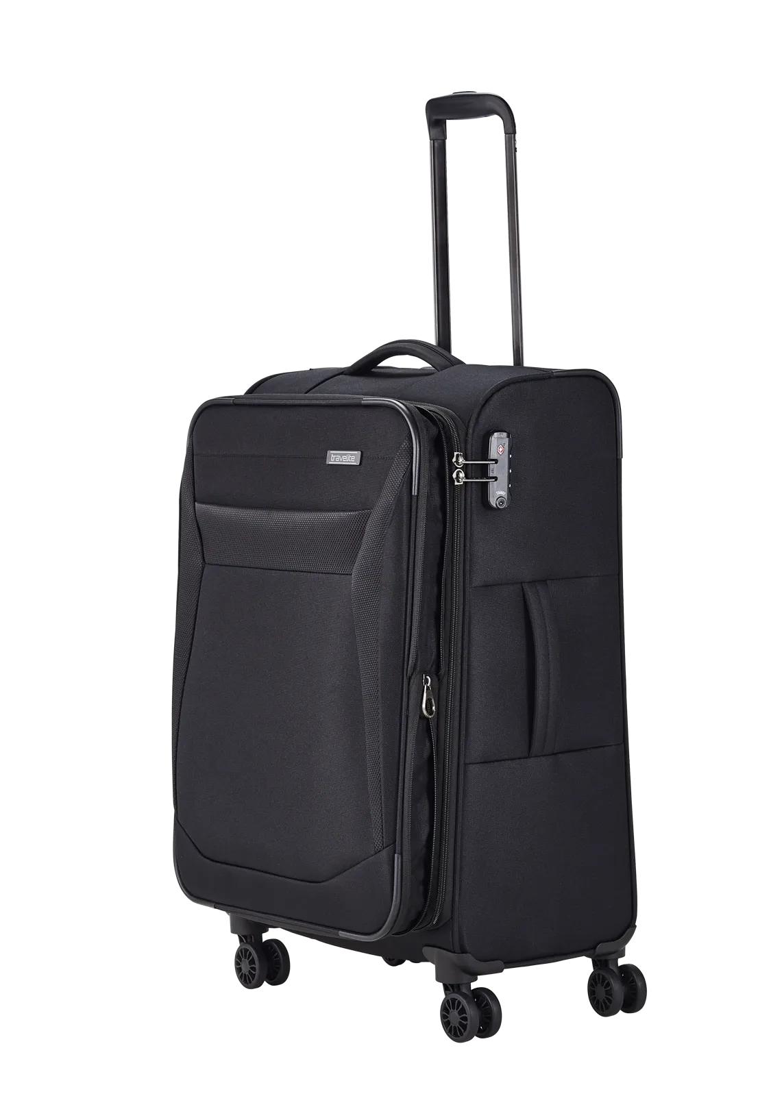 Travelite CHIOS 4w Trolley M erw., Schwarz – Schrägansicht