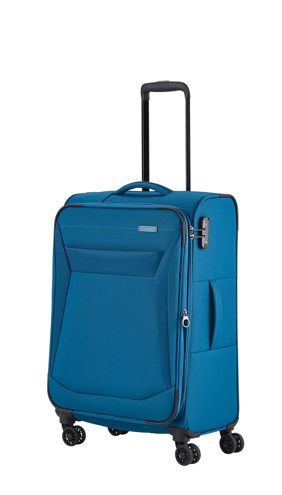 Travelite CHIOS 3-tlg. Koffer-Set S/M/L, Petrol – Koffer M – Schrägansicht
