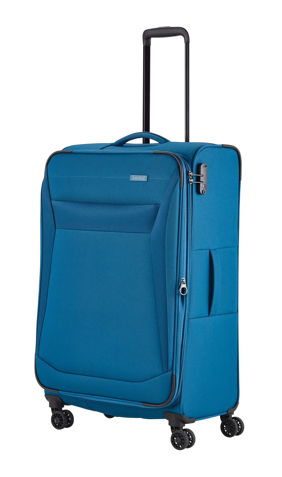 Travelite CHIOS 4w Trolley L erw., Petrol – Schrägansicht