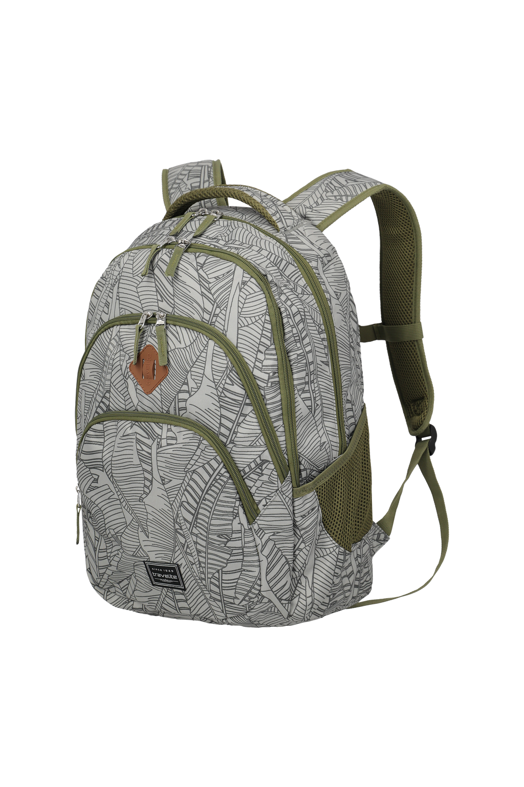 Travelite BASICS Rucksack Print, Grau – Schrägansicht