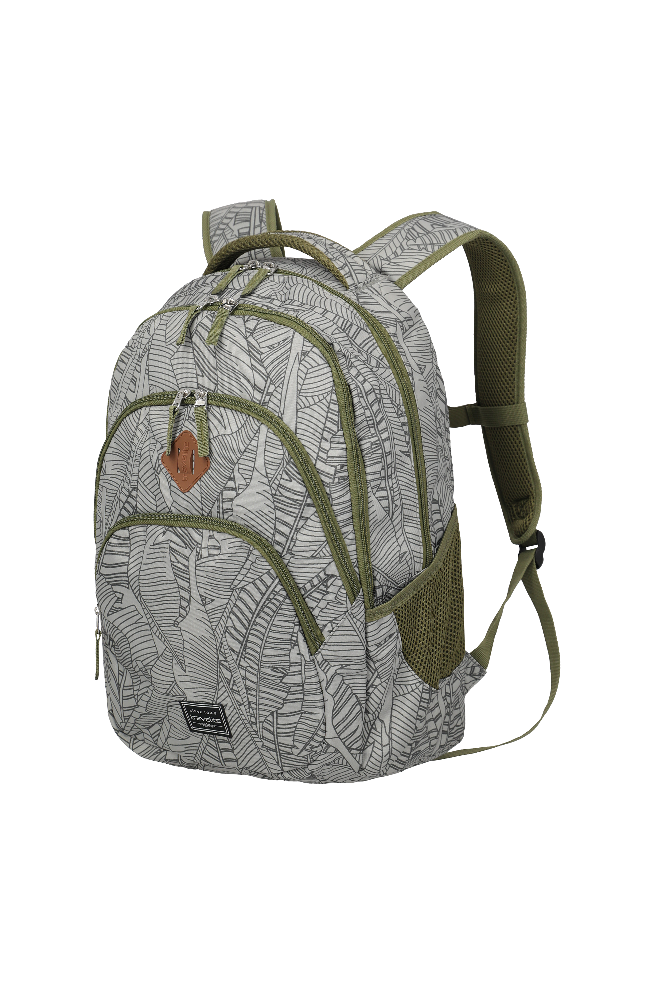 Travelite BASICS Rucksack Print, Grau – Schrägansicht