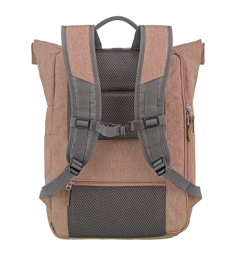Travelite BASICS Rollup Rucksack, Rosa/Grau – Rückansicht