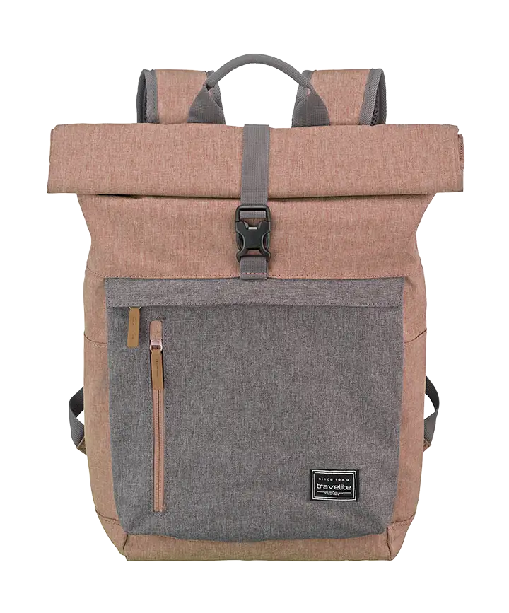 Travelite BASICS Rollup Rucksack, Rosa/Grau – Vorderansicht