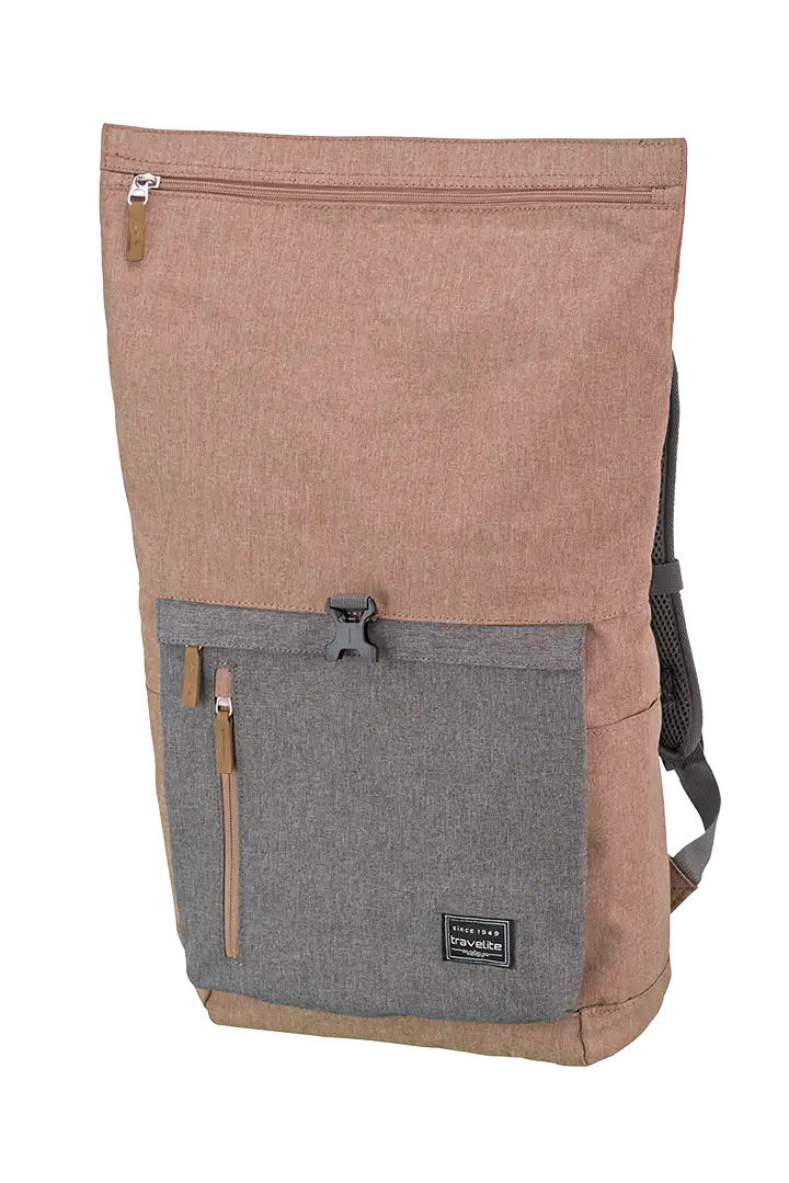 Travelite BASICS Rollup Rucksack, Rosa/Grau – Schrägansicht 3