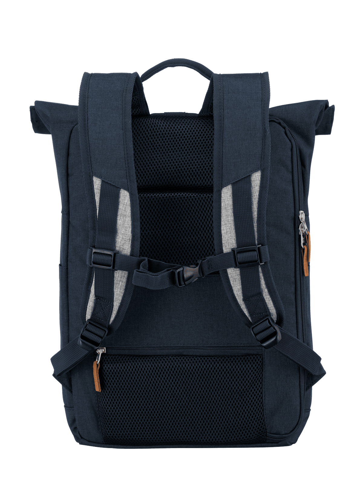 Travelite BASICS Rollup Rucksack, Marine/Grau – Rückansicht