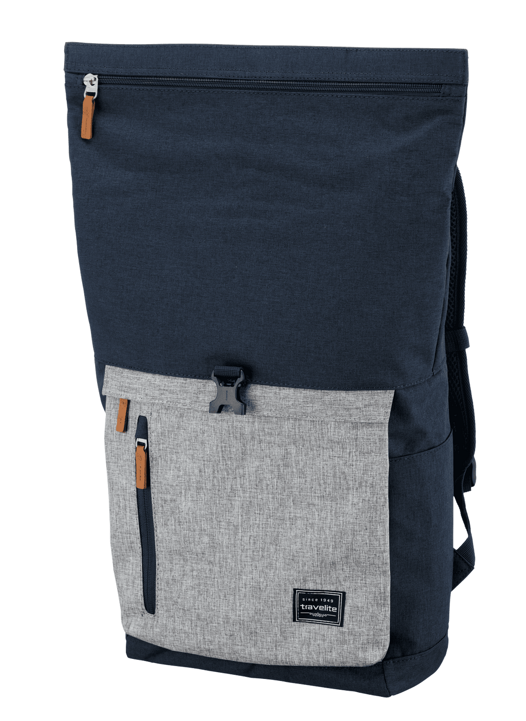 Travelite BASICS Rollup Rucksack, Marine/Grau – Schrägansicht 2