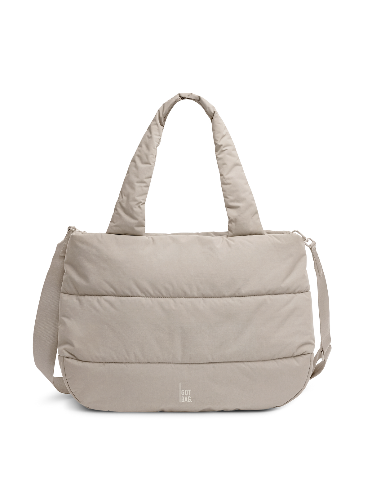 PUFFER HORIZON TOTE BAG Tasche in scallop (helles Beige) als Studioaufnahme in Frontansicht.