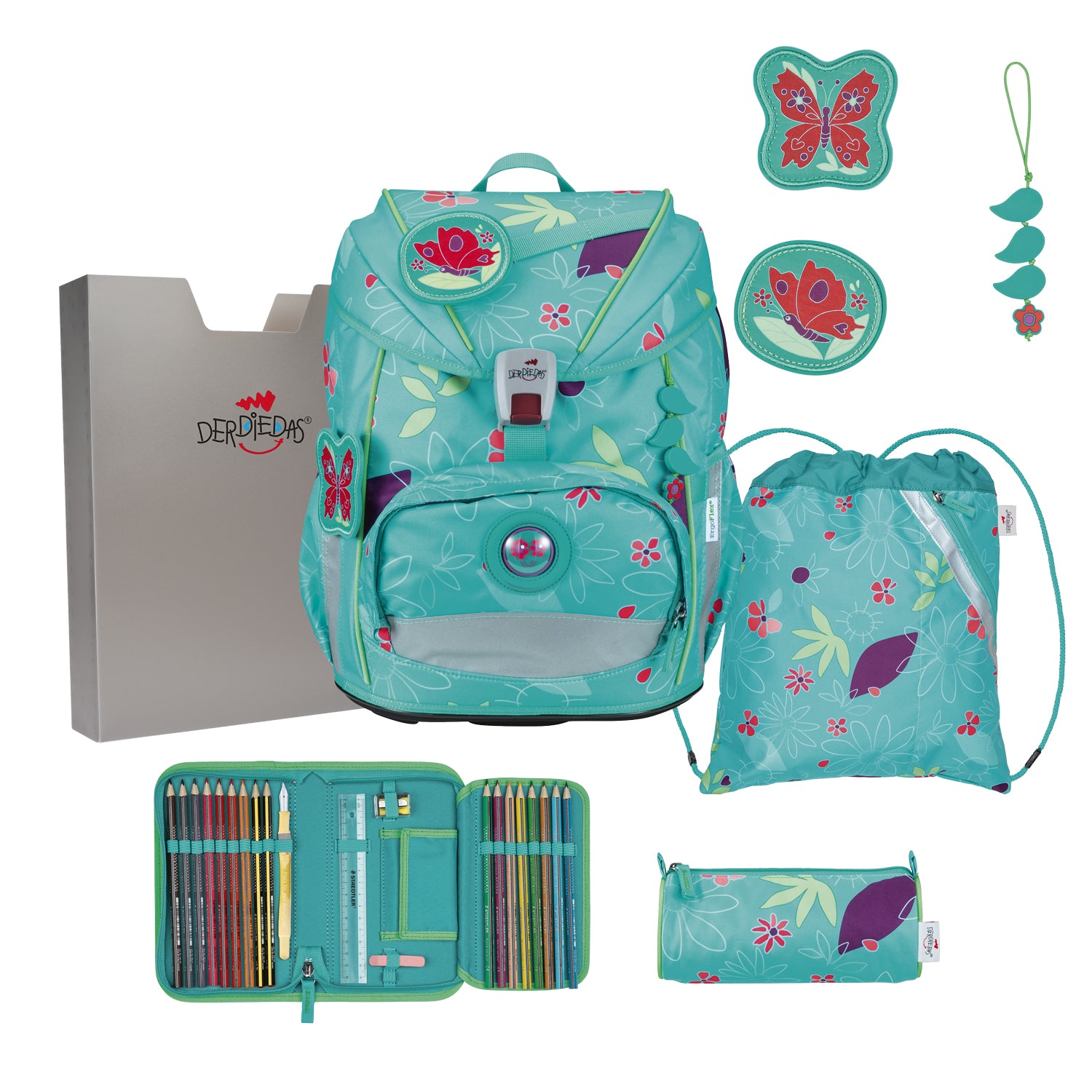 DerDieDas Schulranzen-Set Ergoflex Light, Butterfly Garden