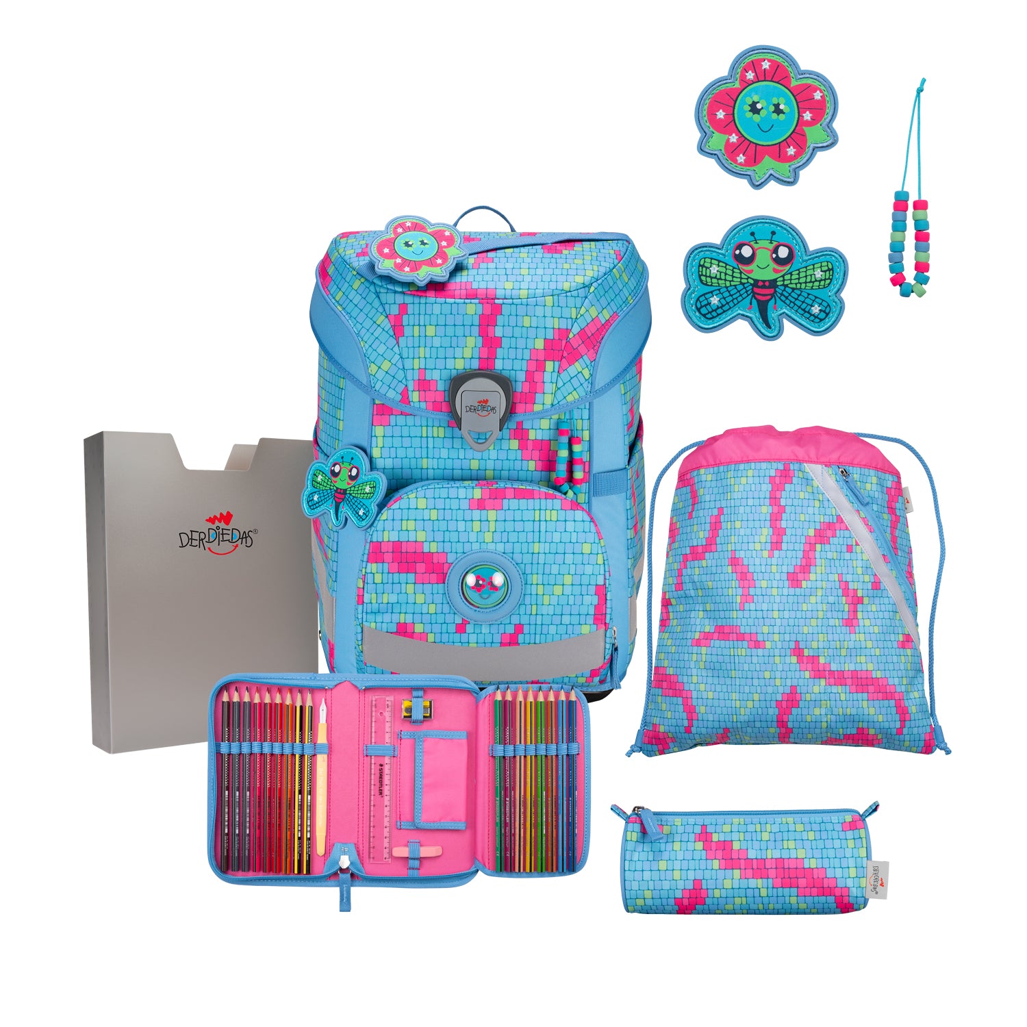 DerDieDas Schulranzen-Set Ergoflex Easy, Happy Pixel