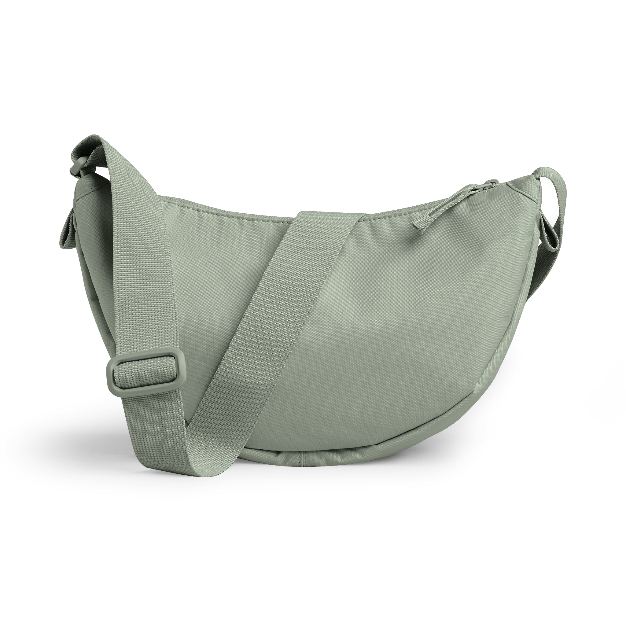 MOON BAG SMALL Tasche in bass (Salbeigrün) als Studioaufnahme in Rückansicht.