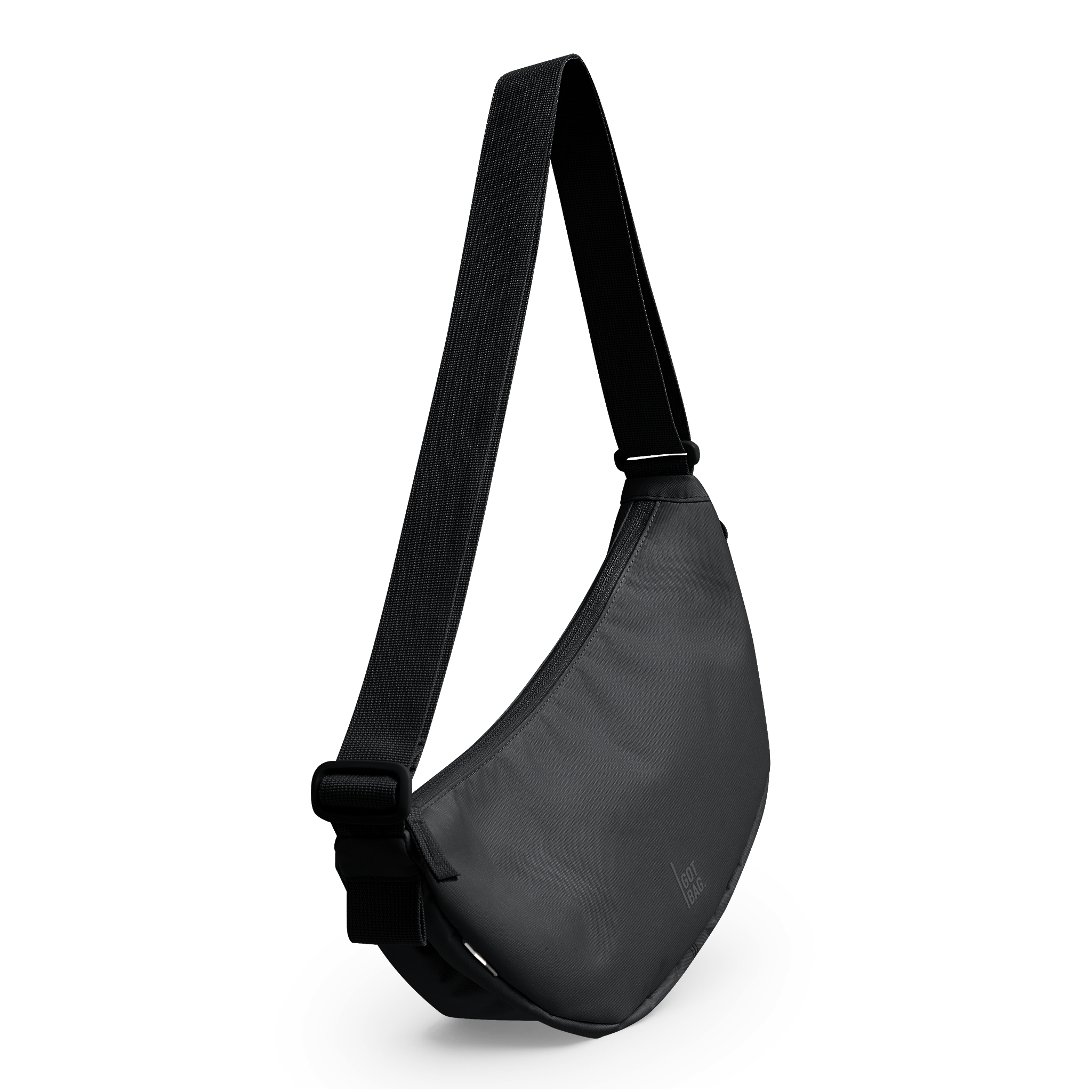 MOON BAG SMALL Tasche in black (Schwarz) in diagonaler Ansicht.