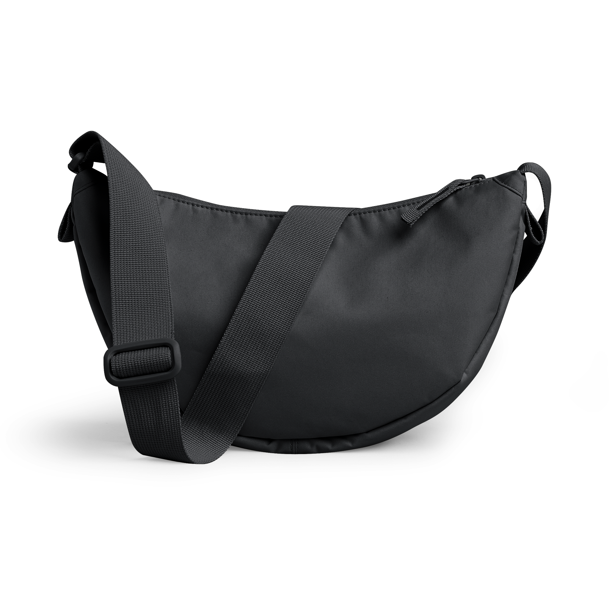 MOON BAG SMALL Monochrome Edition Tasche in black (Schwarz) als Studioaufnahme in Rückansicht.