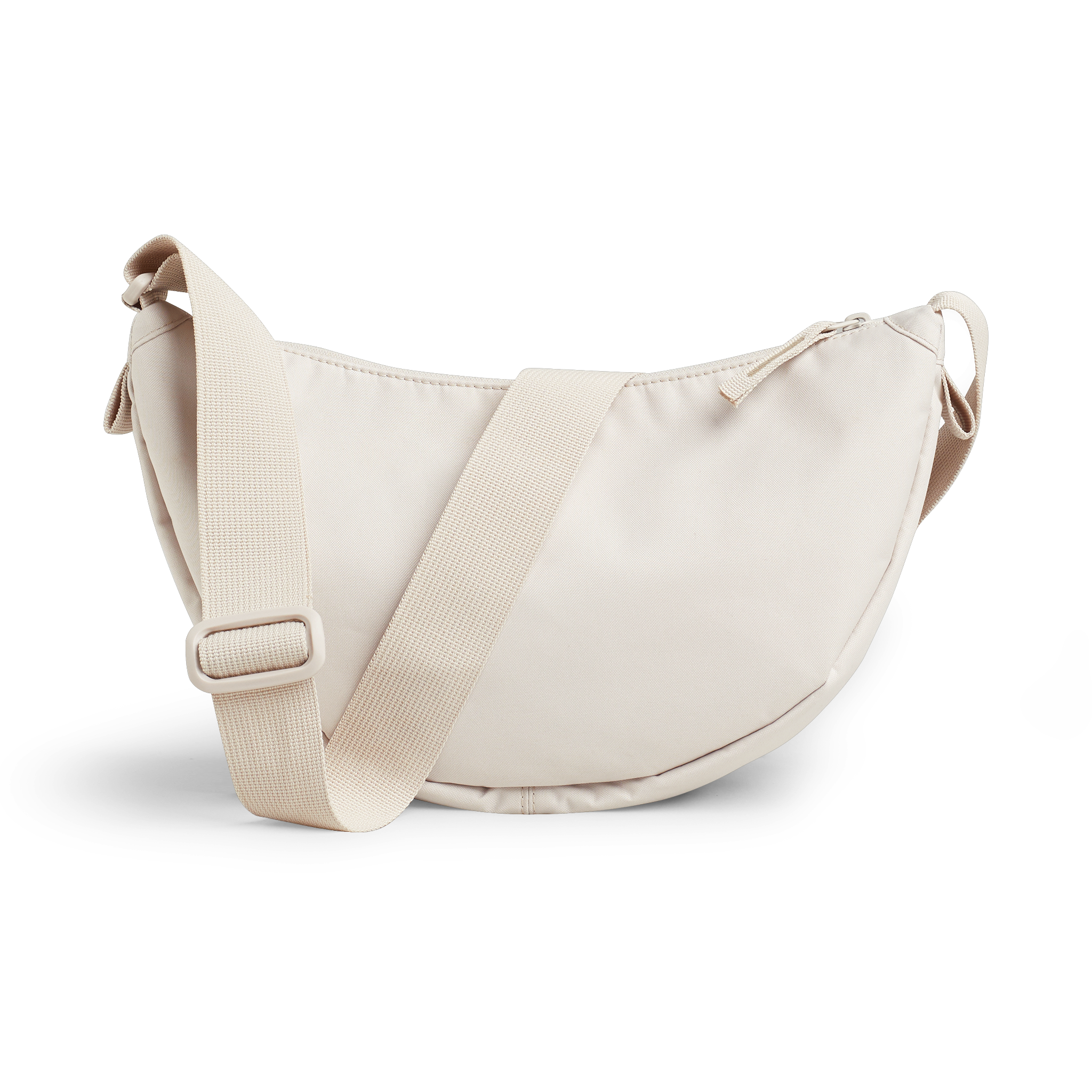 MOON BAG SMALL Tasche in soft shell (warmes Cremeweiß) als Studioaufnahme in Rückenansicht.