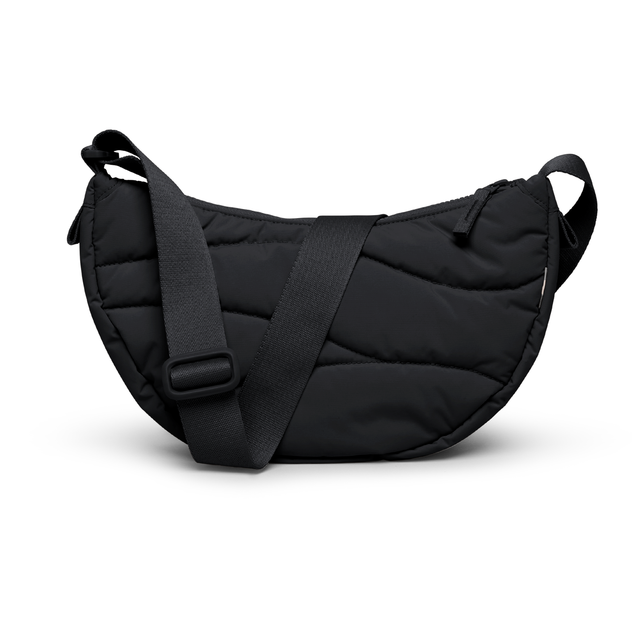 WAVY PUFFER MOON BAG Tasche in black (Schwarz) in Rückenansicht.