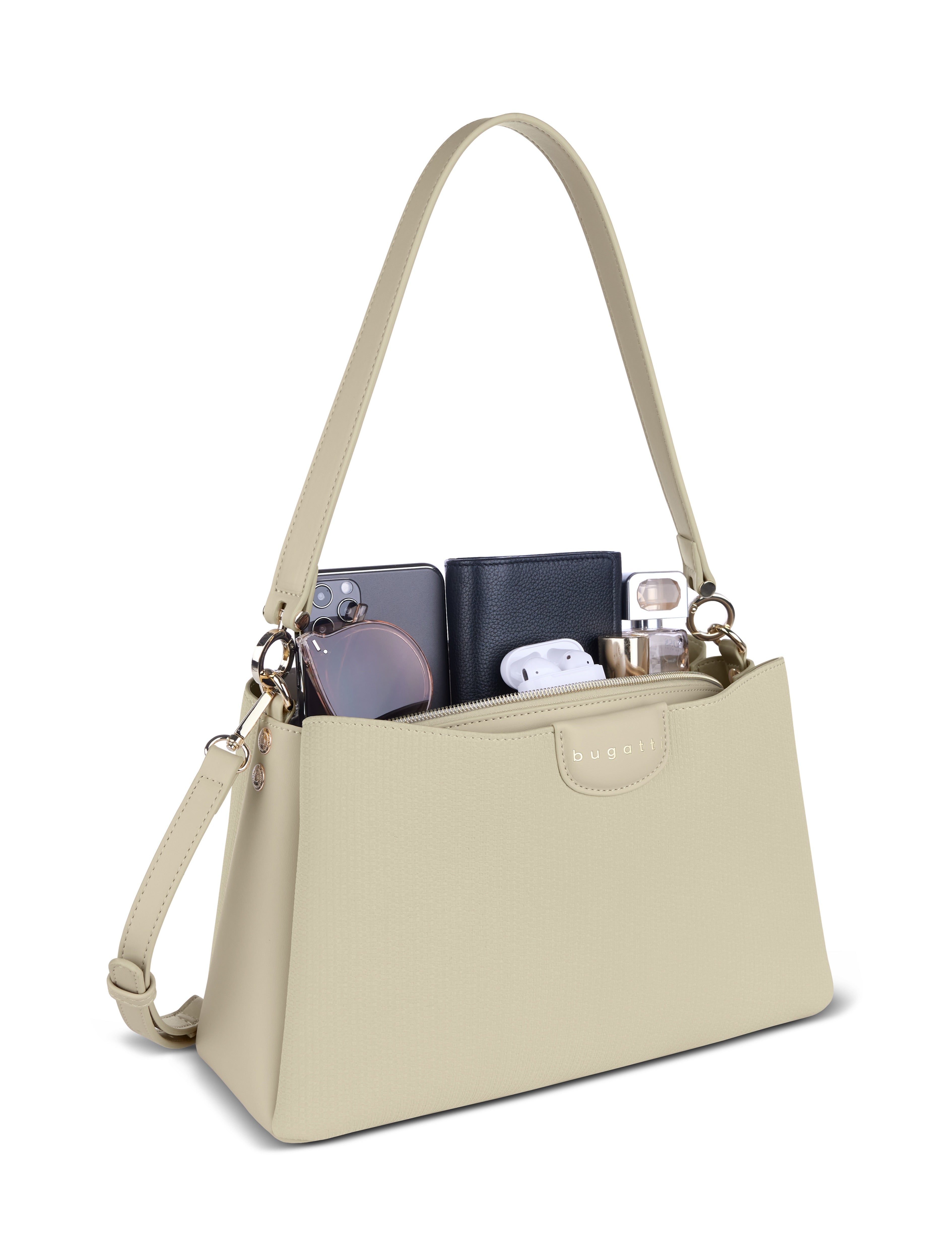 Bugatti LEAH Schultertasche M, beige – Ansicht 1