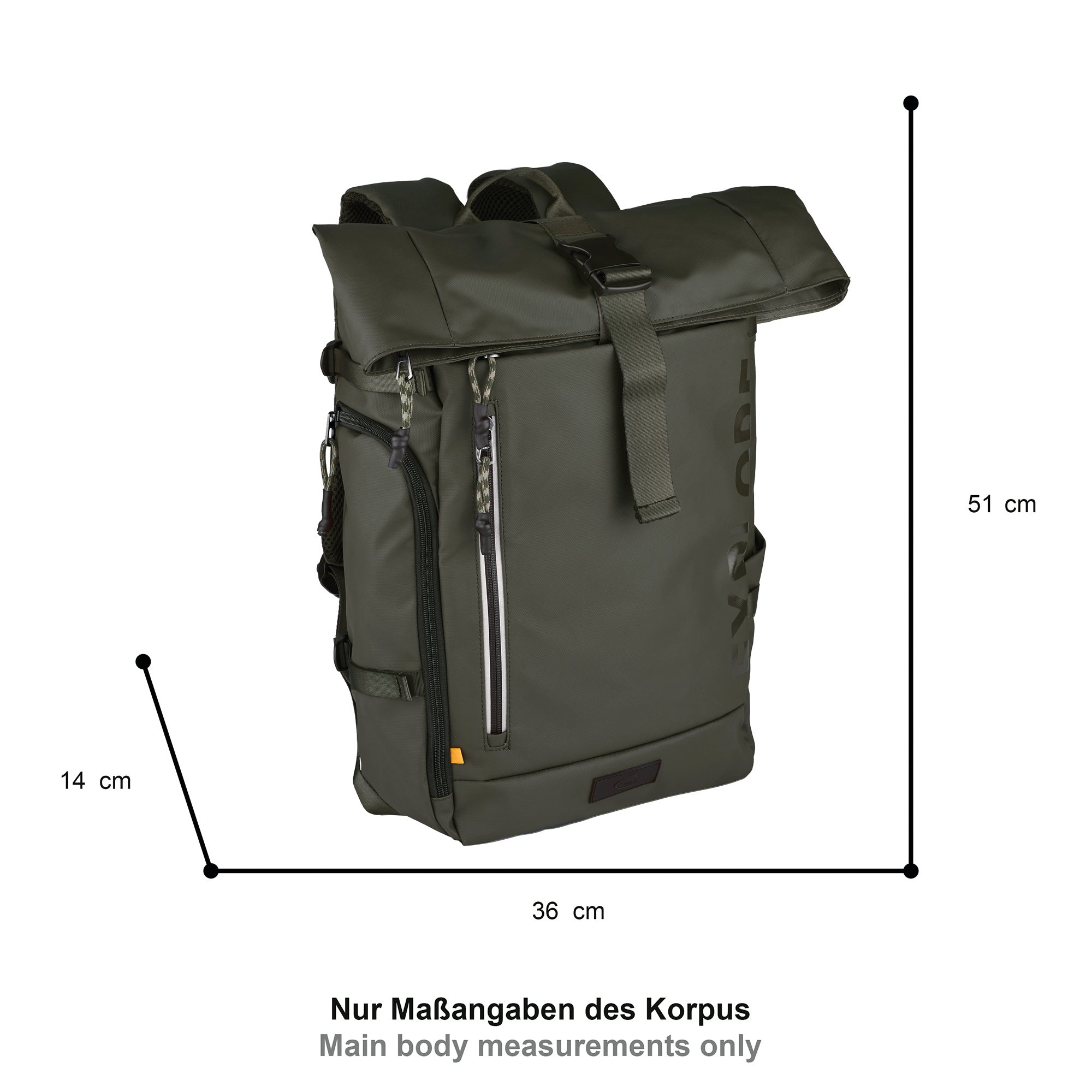 camel active Explore Rolltop-Rucksack L, Khaki – Ansicht 1