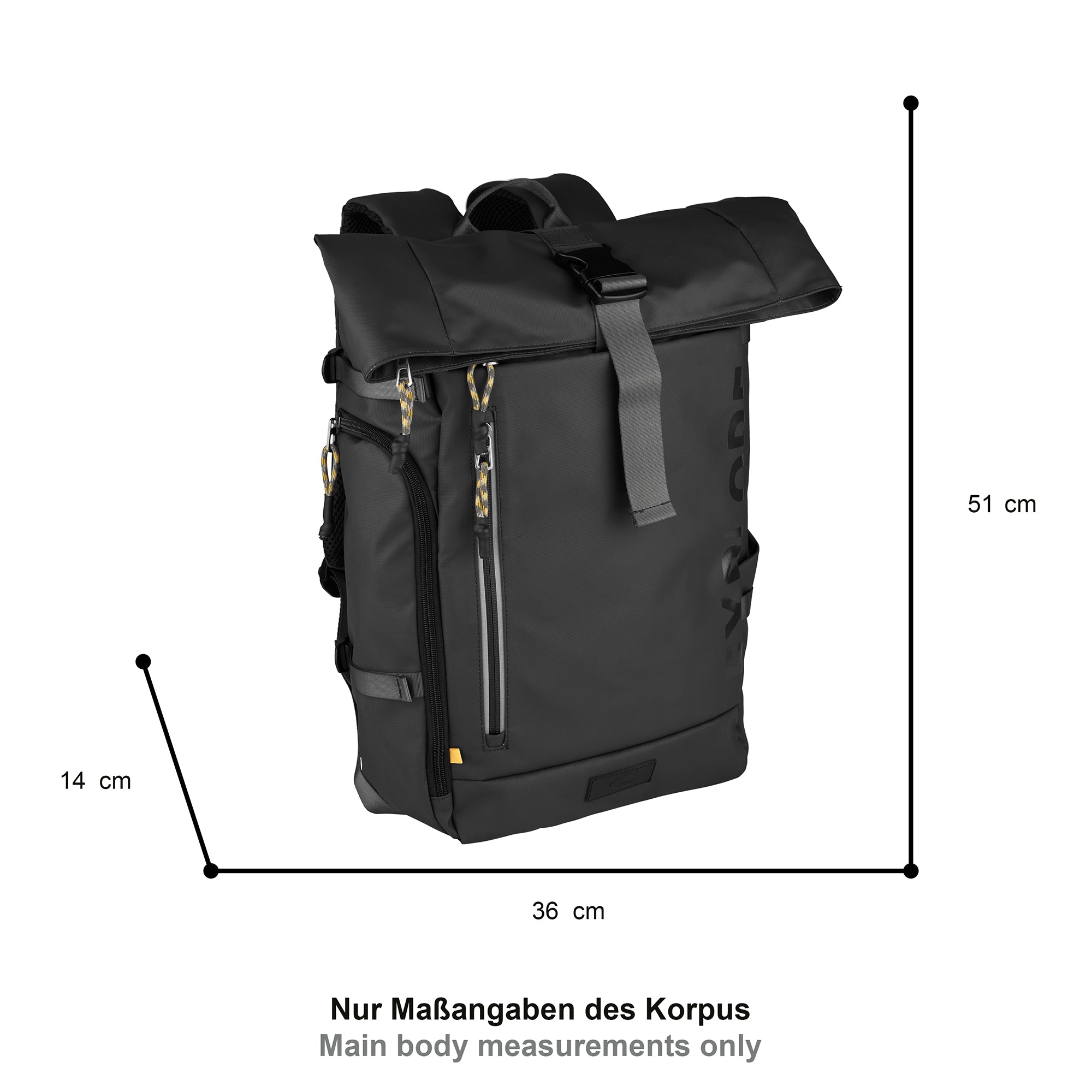 camel active Explore Rolltop-Rucksack L, Schwarz – Ansicht 1