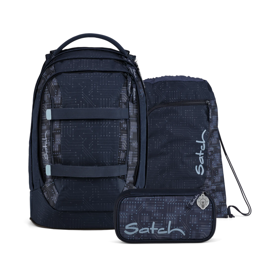 Satch pack Set Cyber Blue mit Schulrucksack, Schlamperbox und Sportbeutel