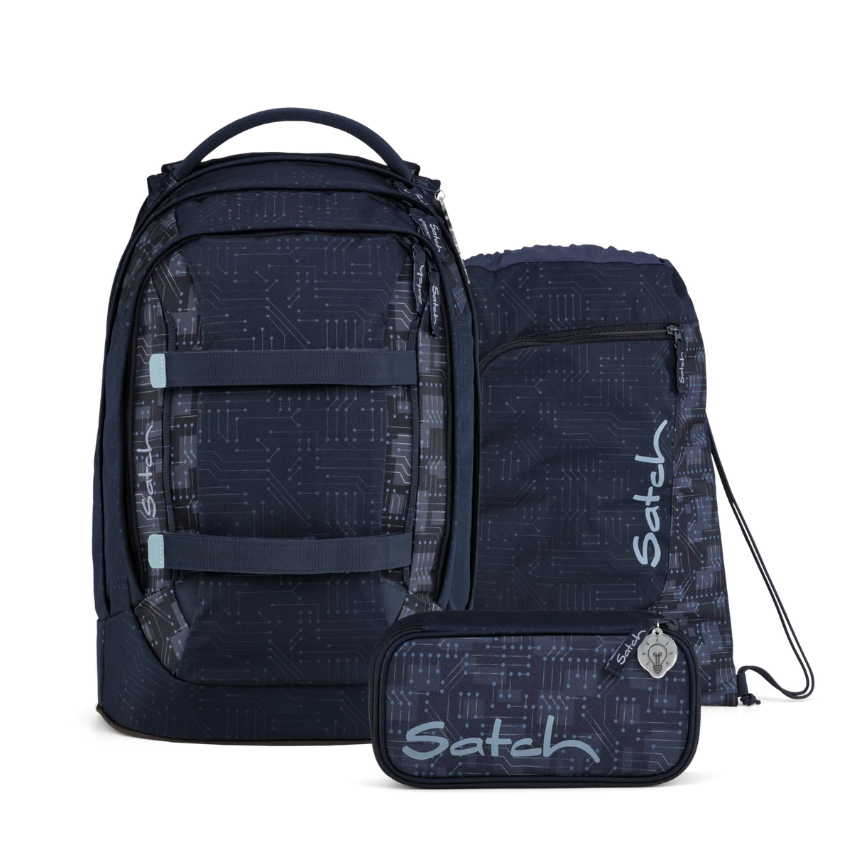 Satch pack Set Cyber Blue mit Schulrucksack, Schlamperbox und Sportbeutel