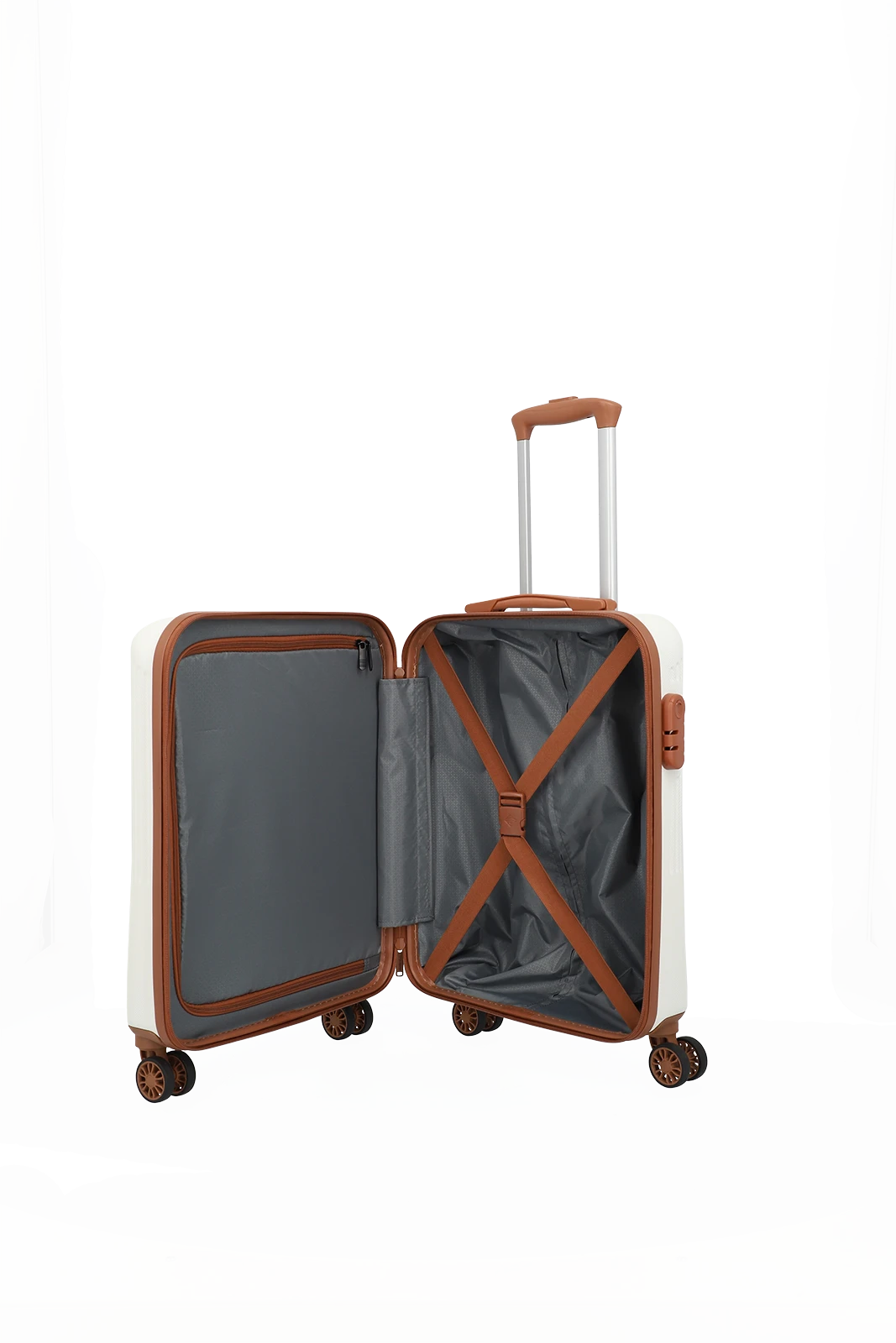 Travelite BALI 4w Trolley S, Weiss/Cognac – Produktansicht 4